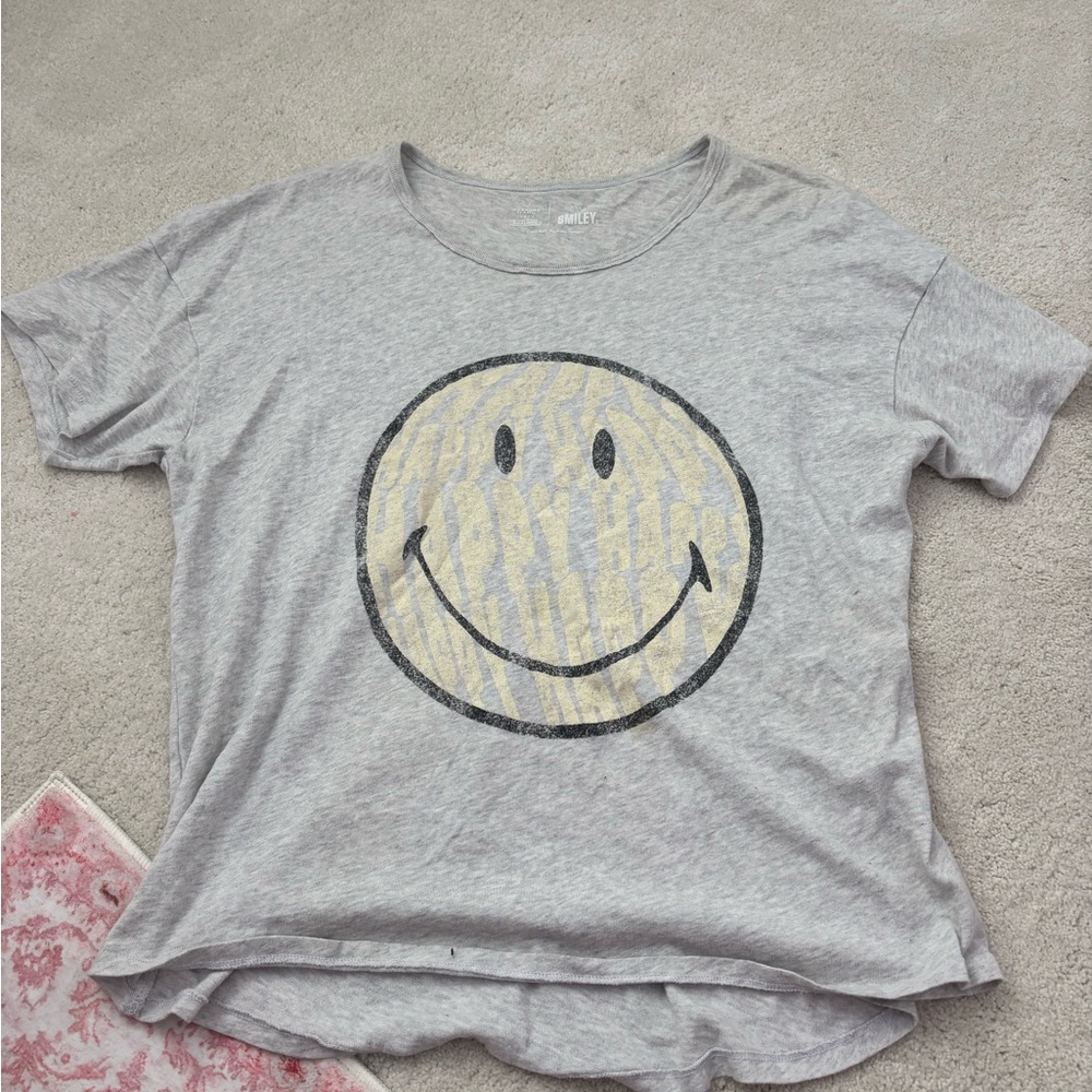Aerie Gray and Yellow Vintage Smiley Tee